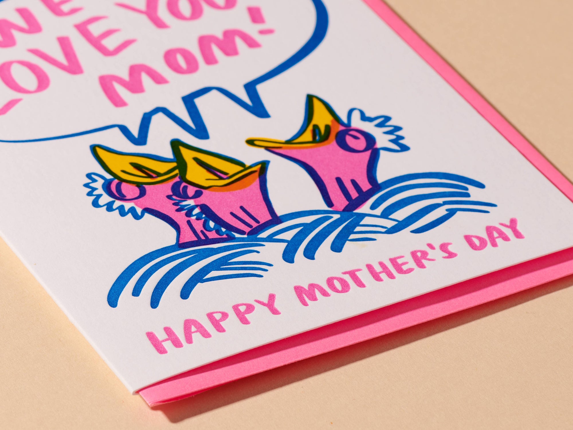 Modern LetterpressMother's Day Greeting Card – Baby Bird Mom