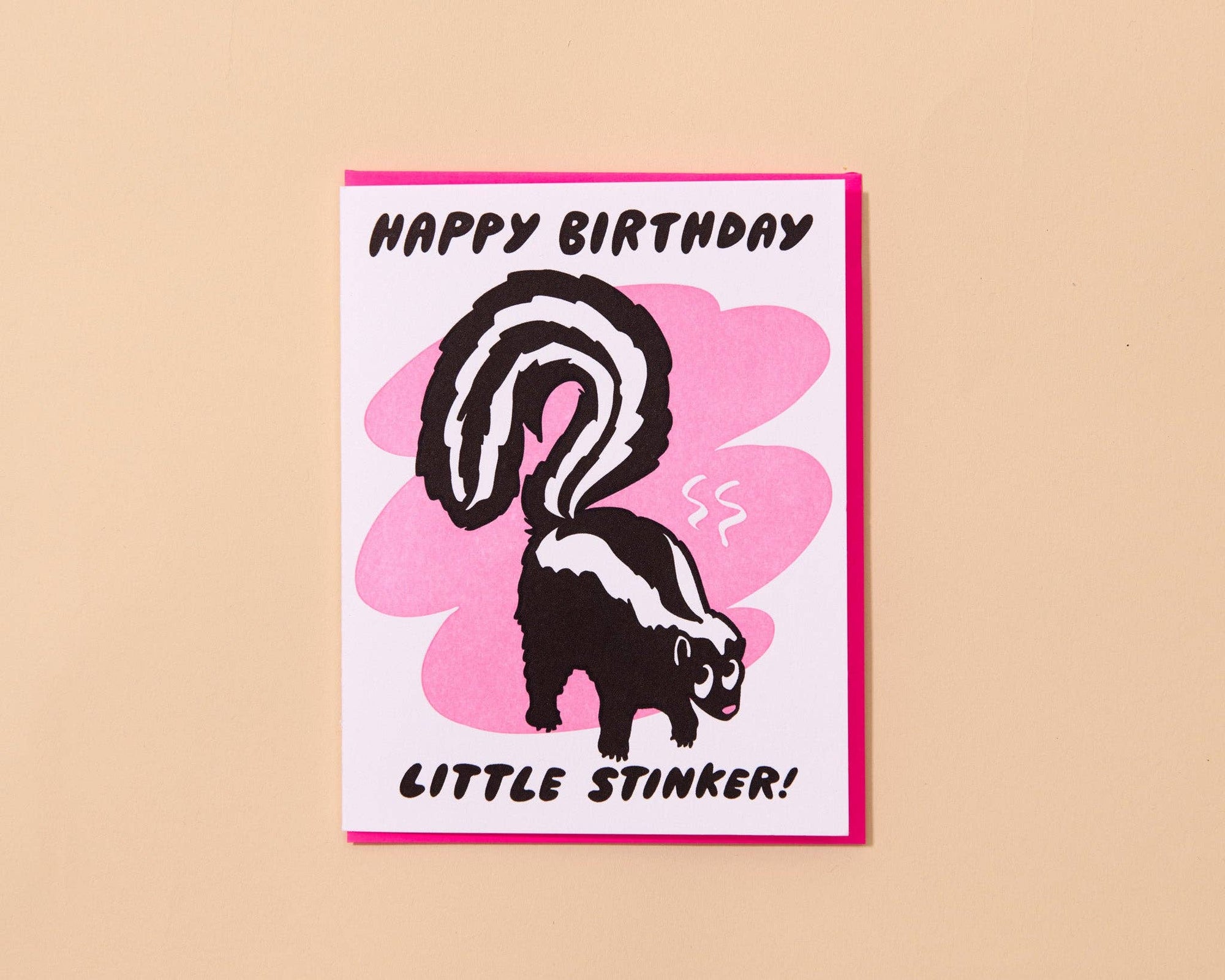 Letterpress Birthday Card—Little Stinker (Skunk, Kids, Cute)