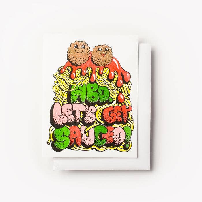 Happy Birthday Let's Get Sauced - Spaghetti Risograph Card