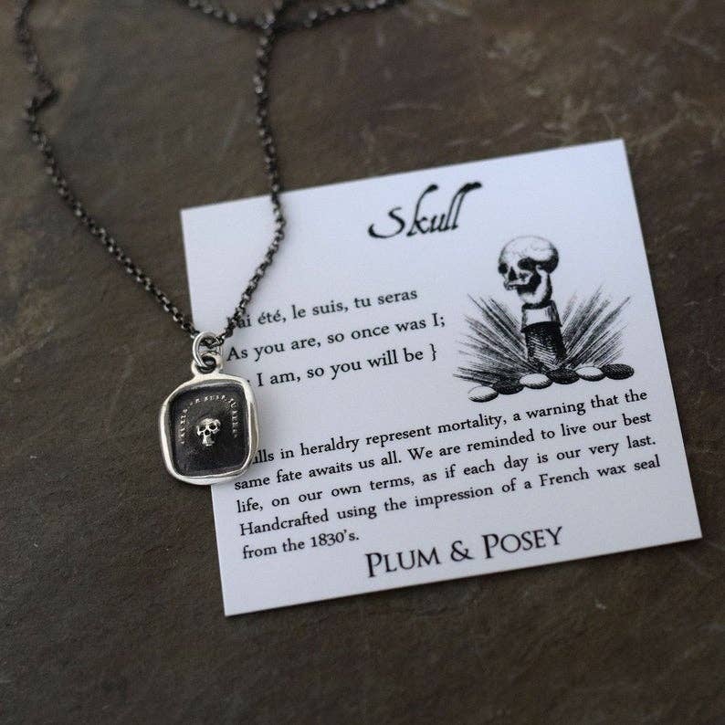 Skull - Antiqued Silver Rollo Necklace 20" - Memento Mori -  So as You Are, So Once Was I
