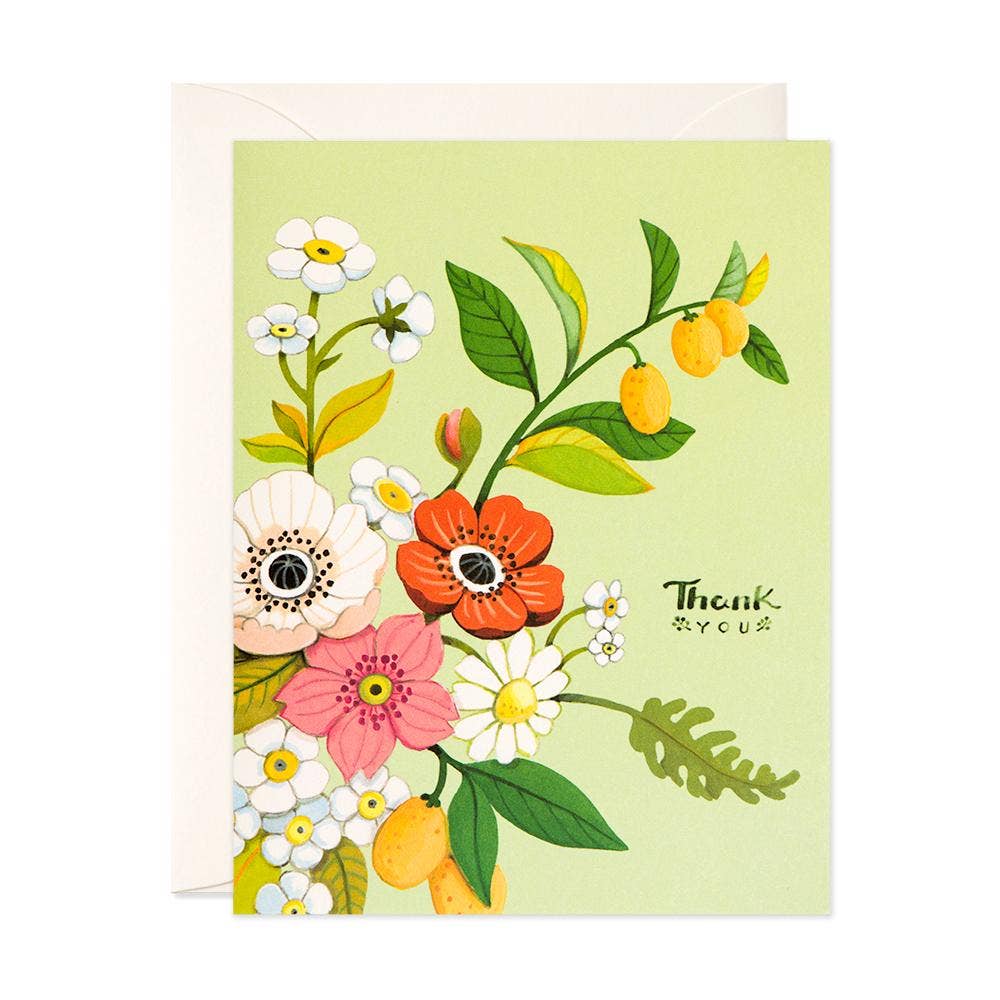 Green Floral Thank You Greeting Card