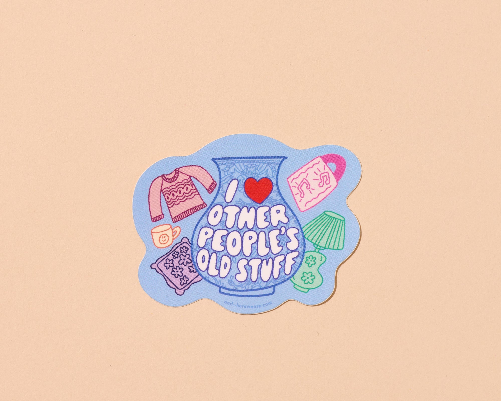 I Heart Other People's Old Stuff Vinyl Sticker - Made in USA - Antiquing, Thrifting, Treasure  - Stocking stuffer, Holiday, Gift Guide