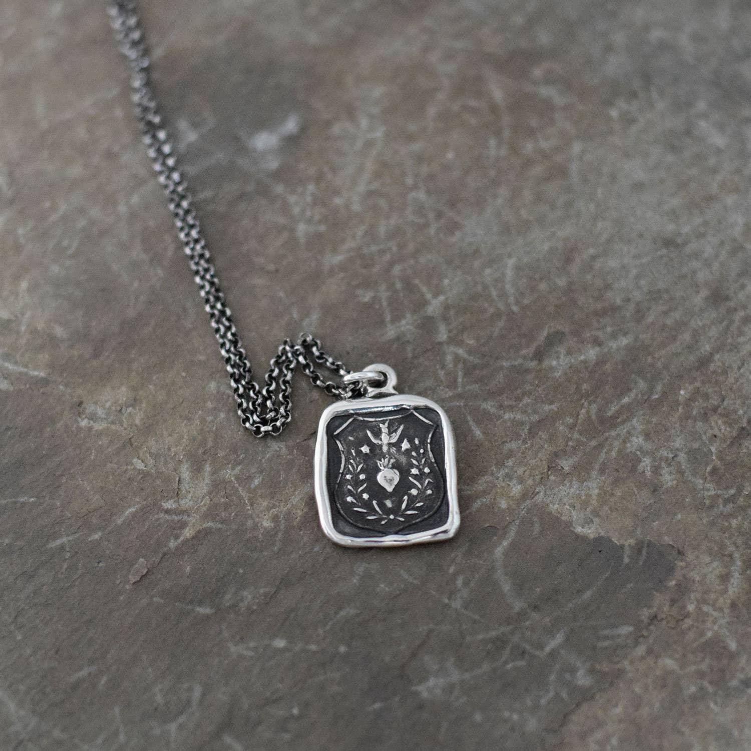 Loves Triumph - Swallow and Enflamed Heart  Necklace