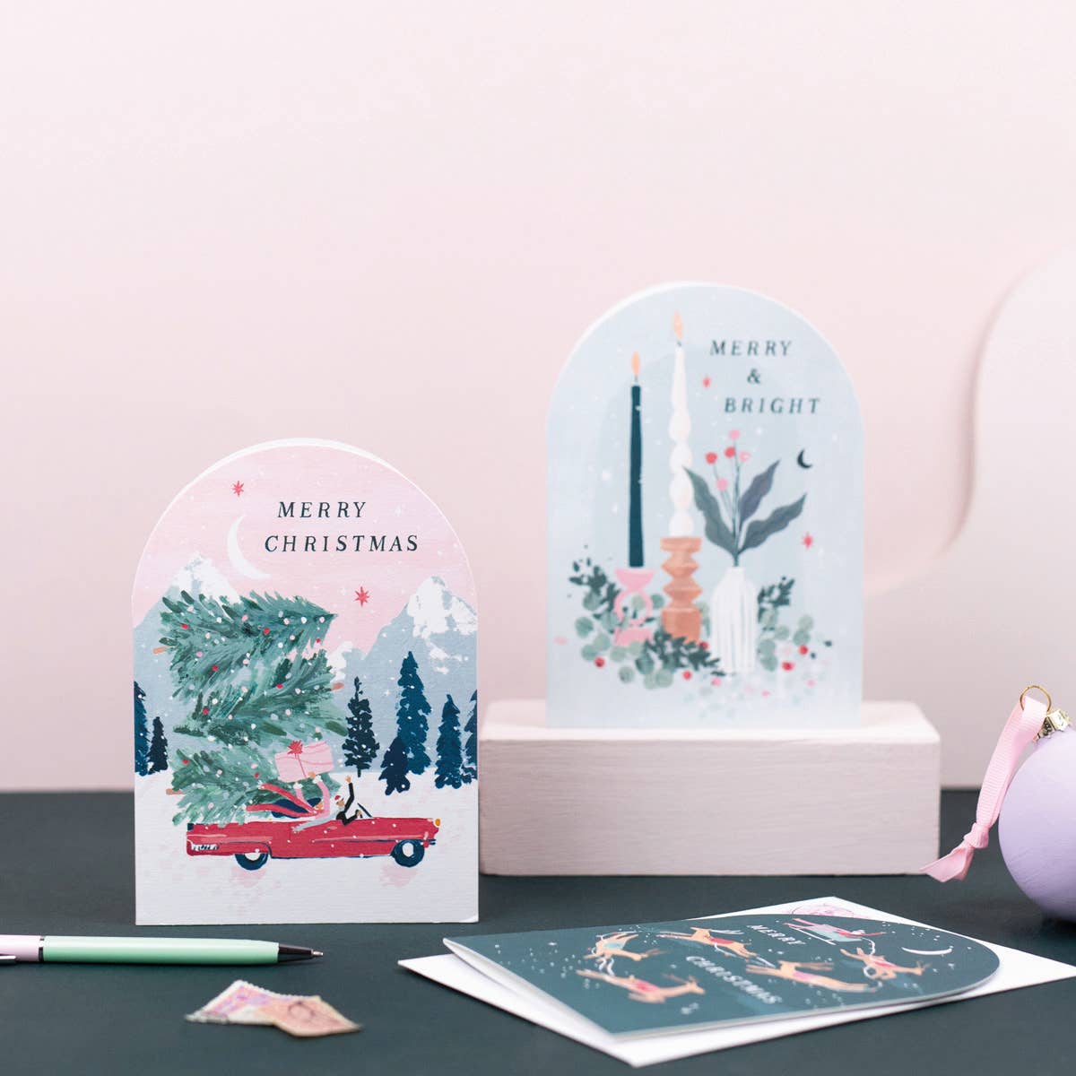 Merry Christmas red car Driving Home Christmas Cards | Holiday Card | Seasonal Cards