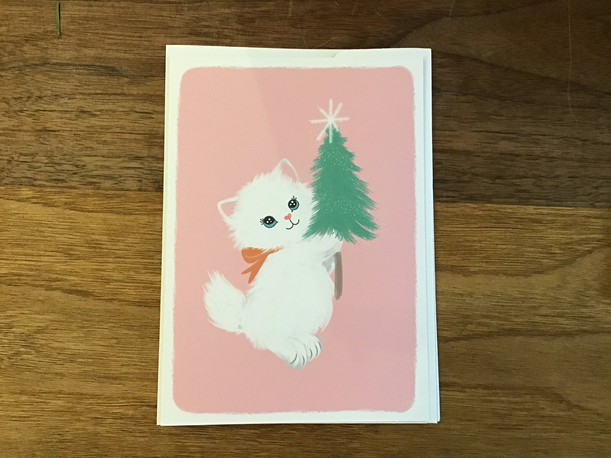 Pink Kitten Christmas Tree Card