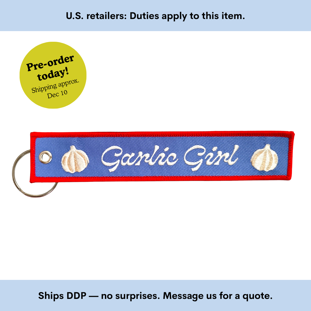 Garlic Girl Embroidered Keychain