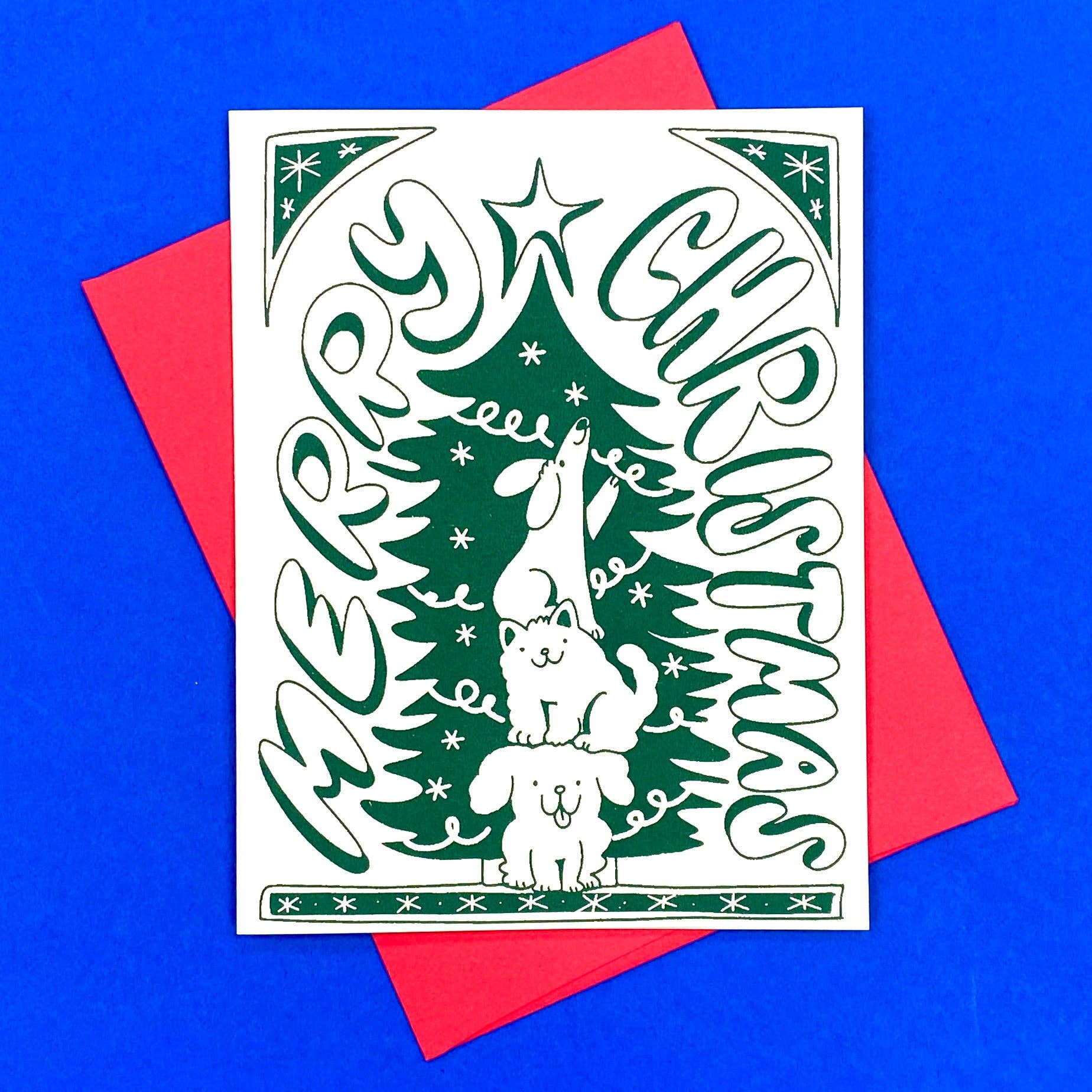 Merry Christmas Tree Dog Greeting Card