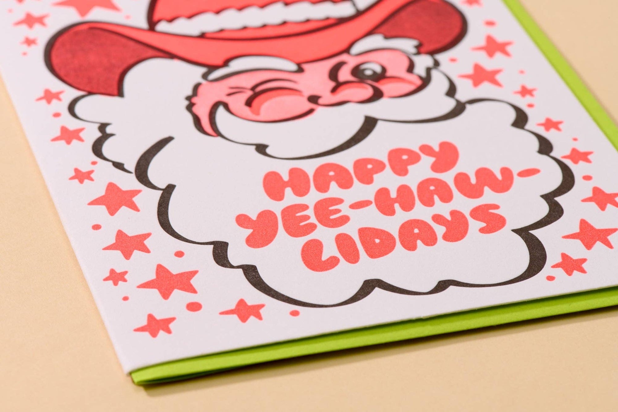 Happy Yee-Haw-lidays Western Santa Letterpress Holiday Christmas Card