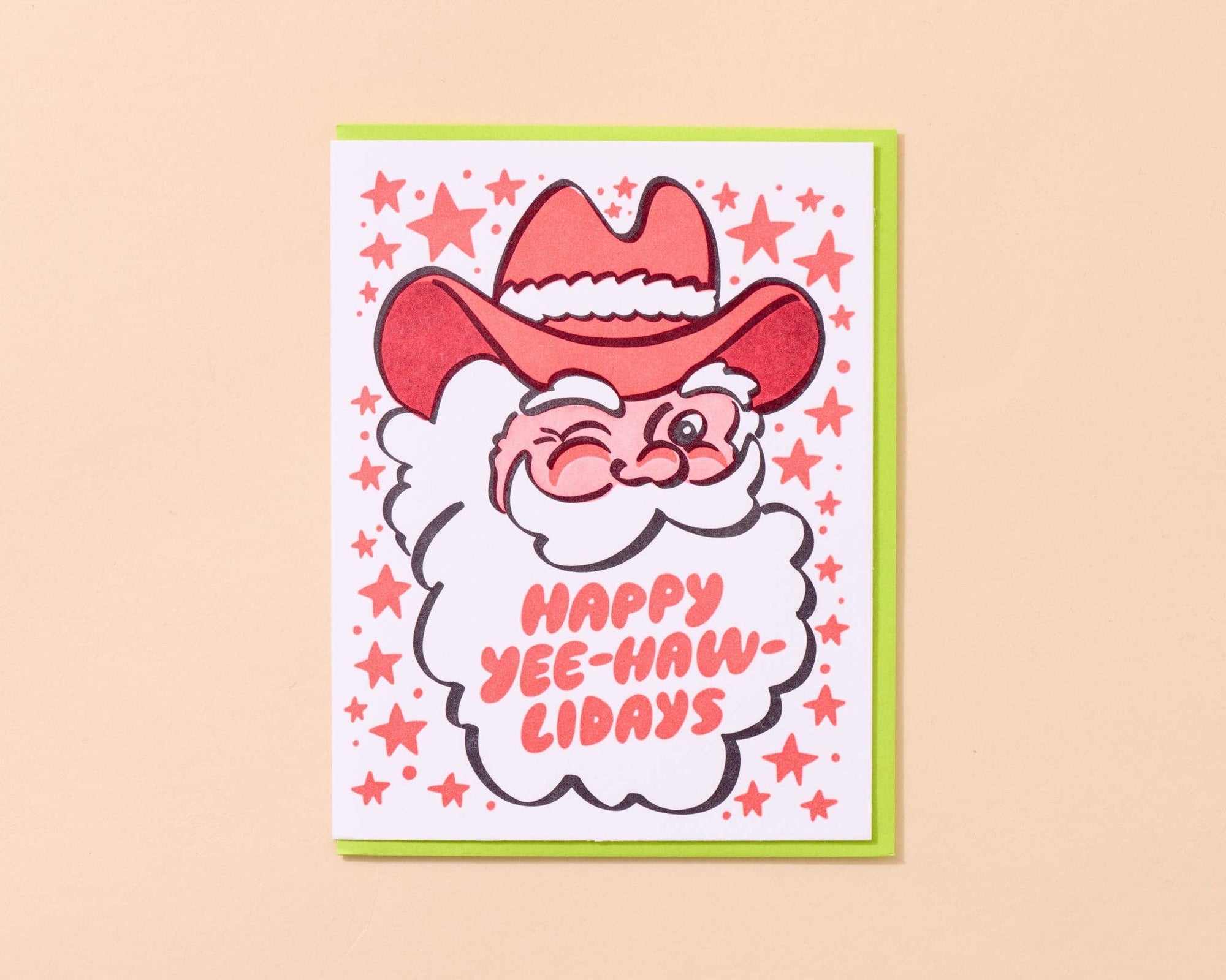 Happy Yee-Haw-lidays Western Santa Letterpress Holiday Christmas Card