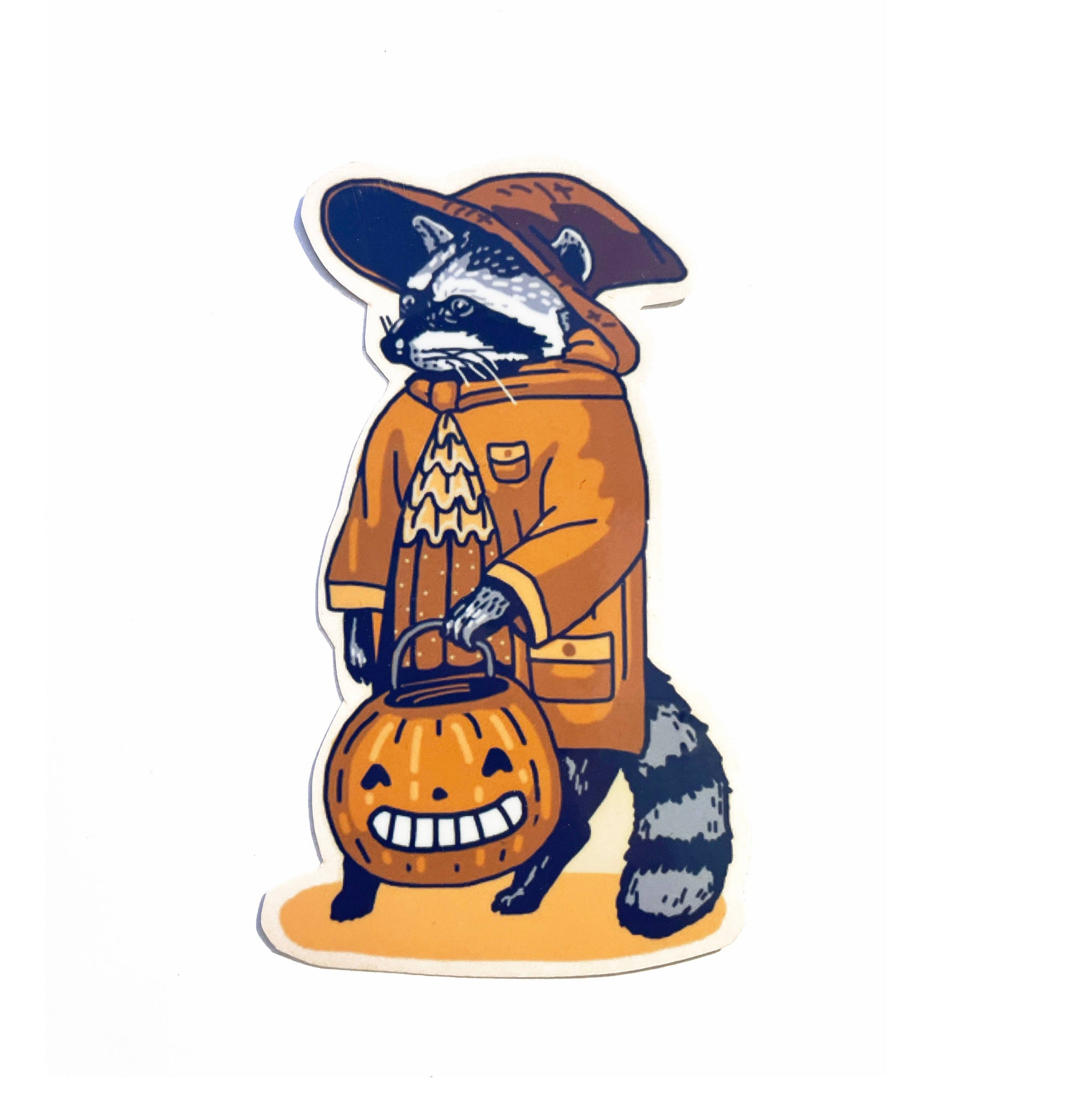 Trick or Treating Raccoon Halloween Sticker 