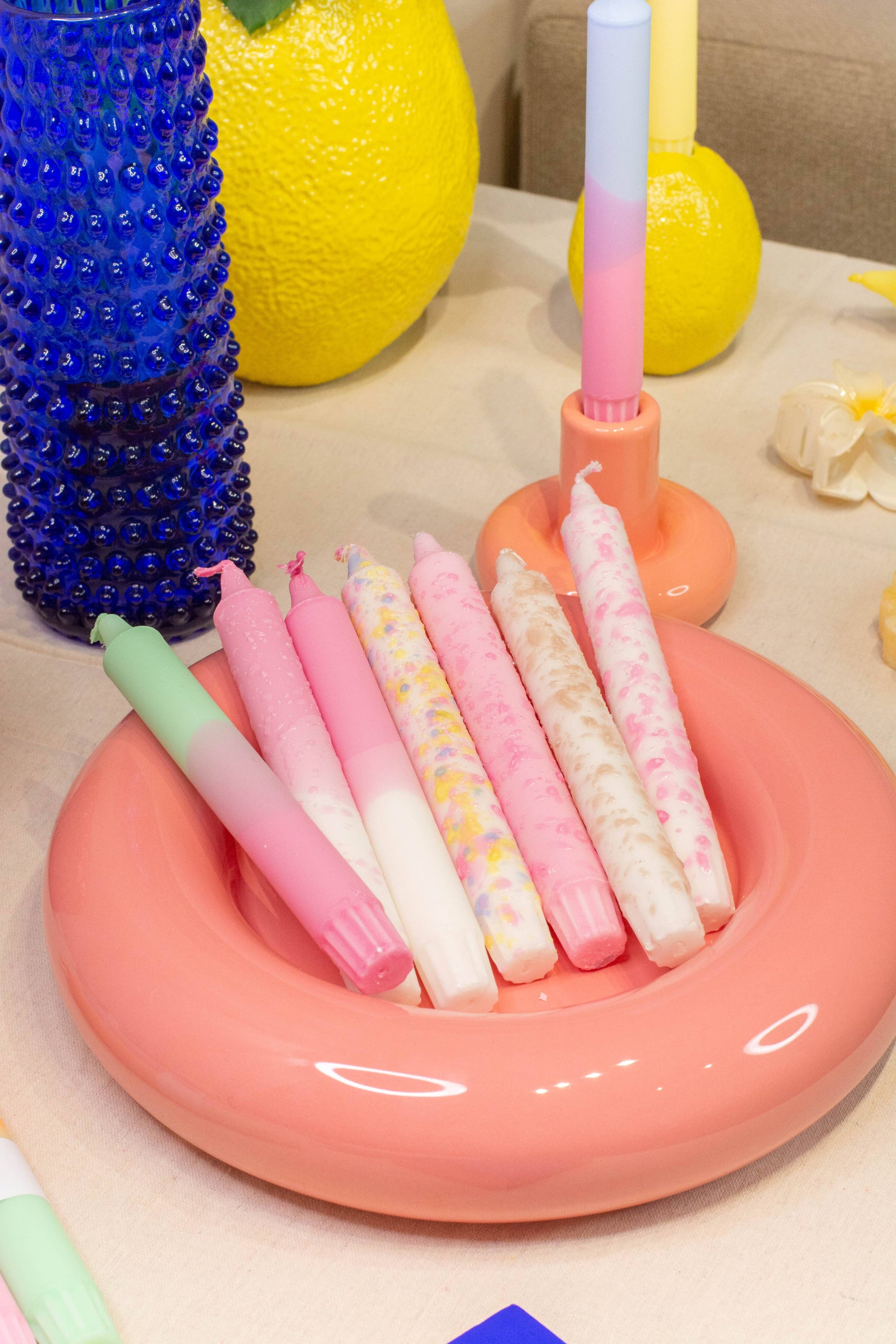 Taper candles- pastel pink confetti