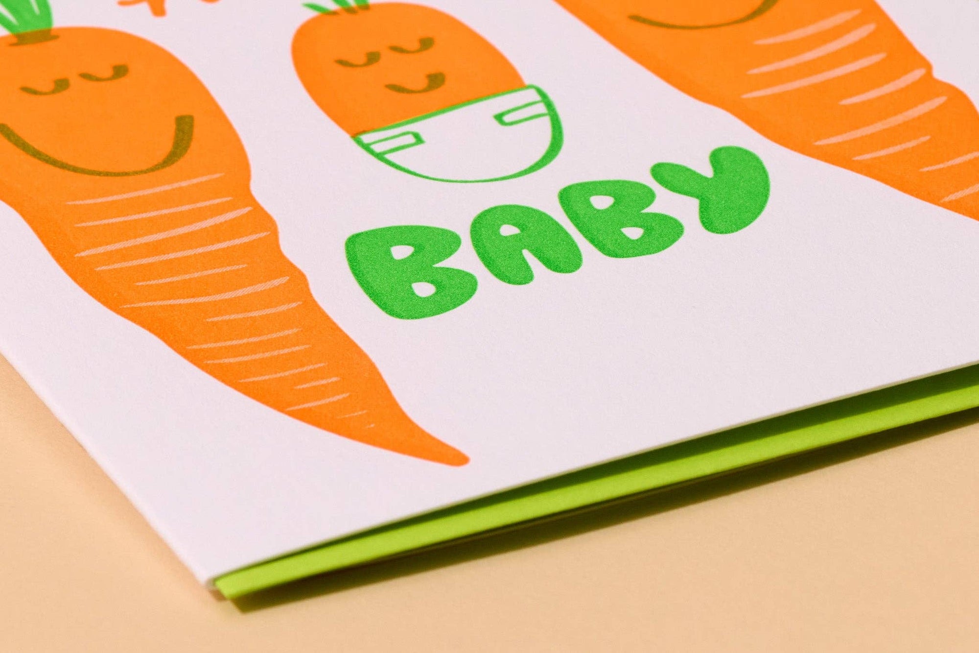 Cute Letterpress New Baby Greeting Card—Hello Baby Carrot