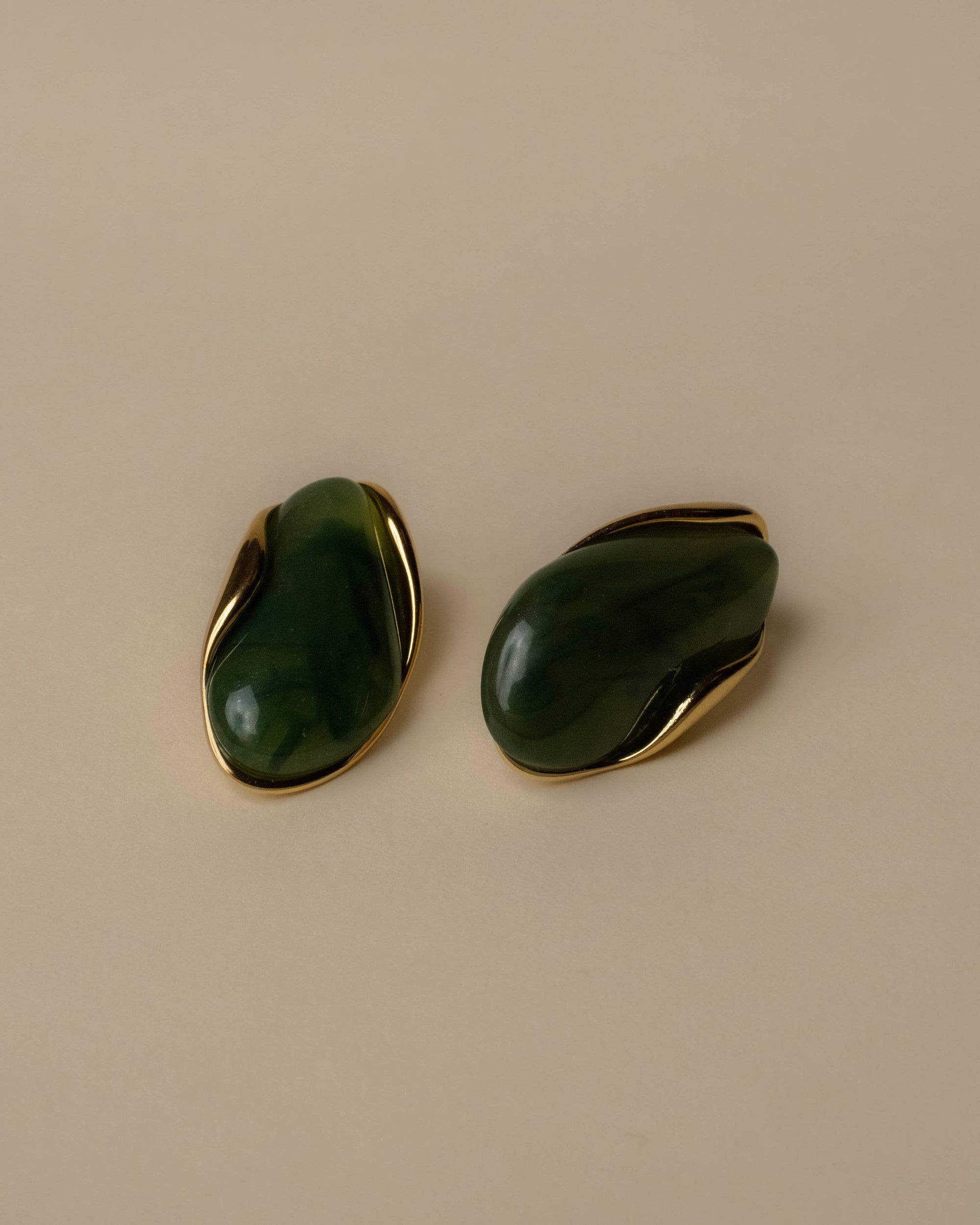 Omari Organic Resin Stone Stud Earrings - Jade Green