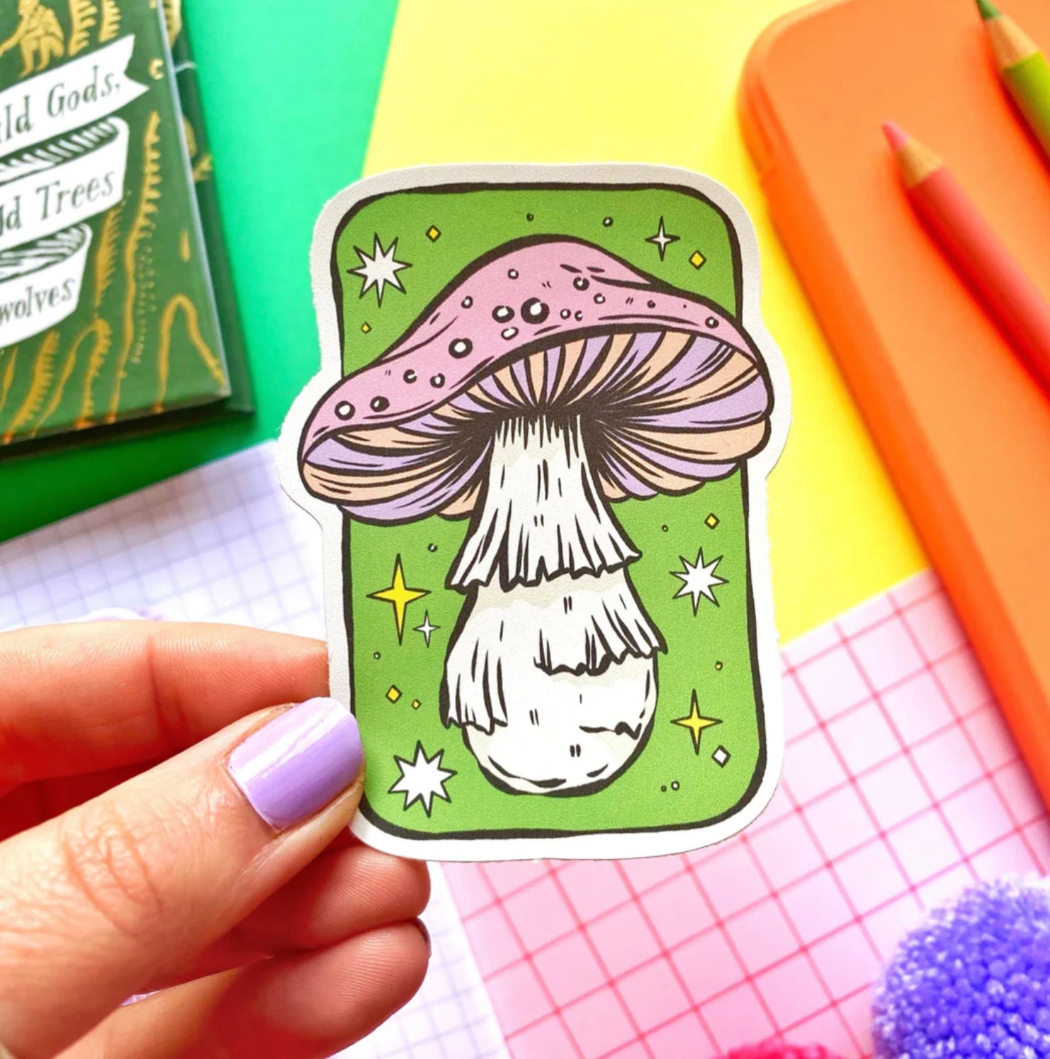Pink Spotted Mushroom Rectangular Sticker