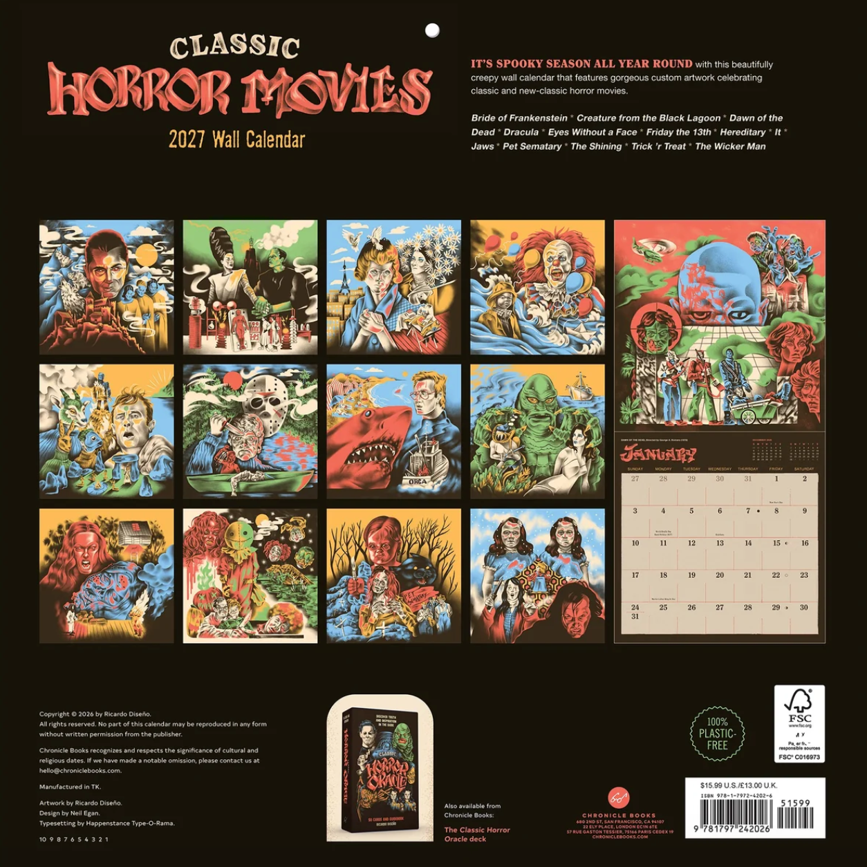 Classic Horror Movies 2027 Wall Calendar