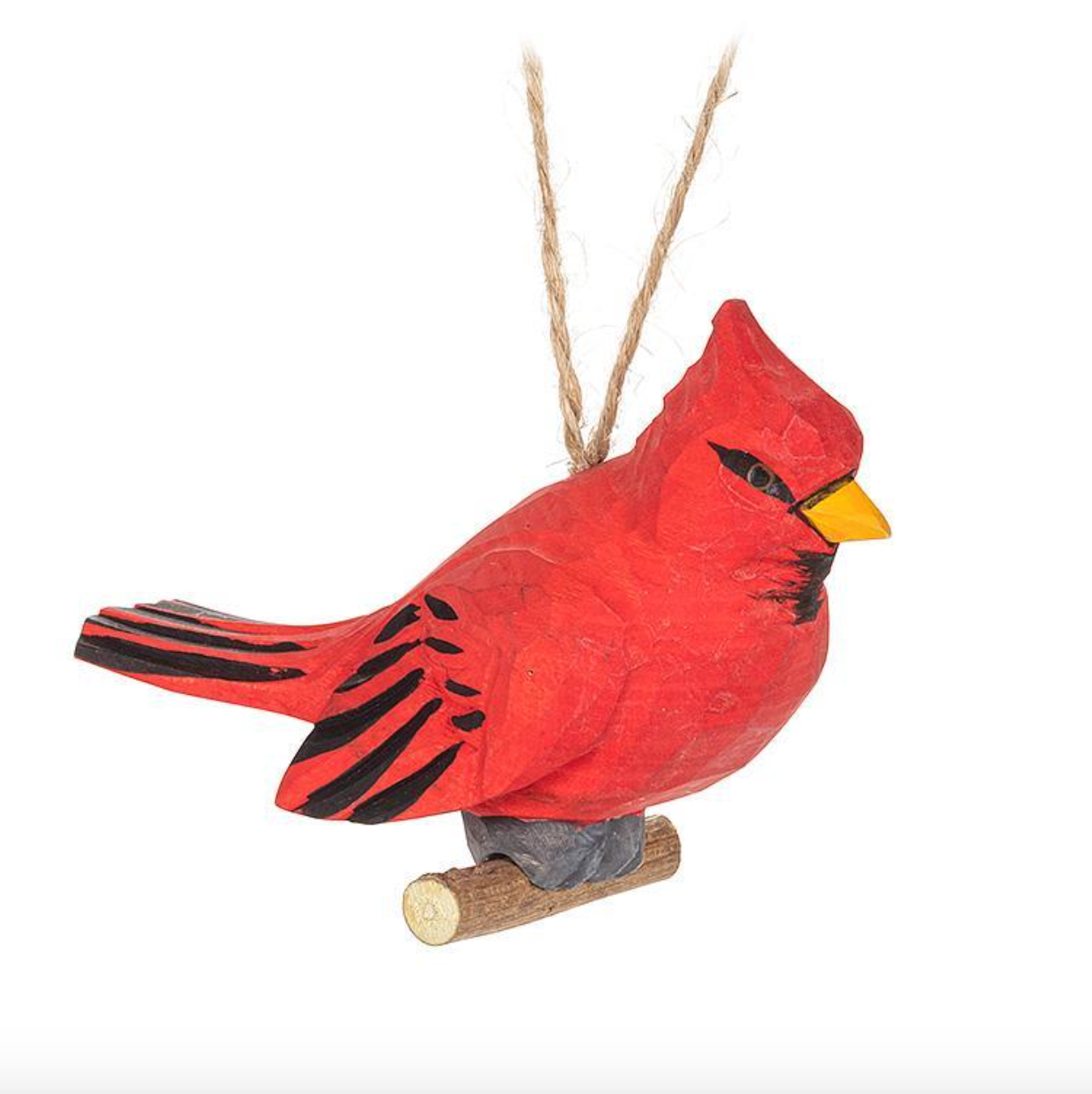 Wooden Cardinal. on Branch  Ornament
