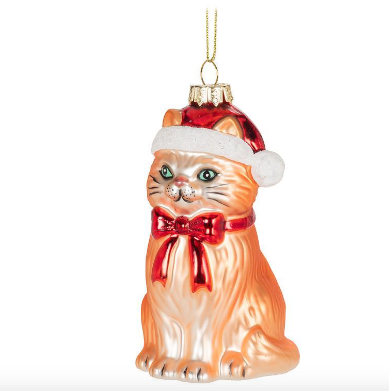 Sitting Cat with Santa Hat Ornament