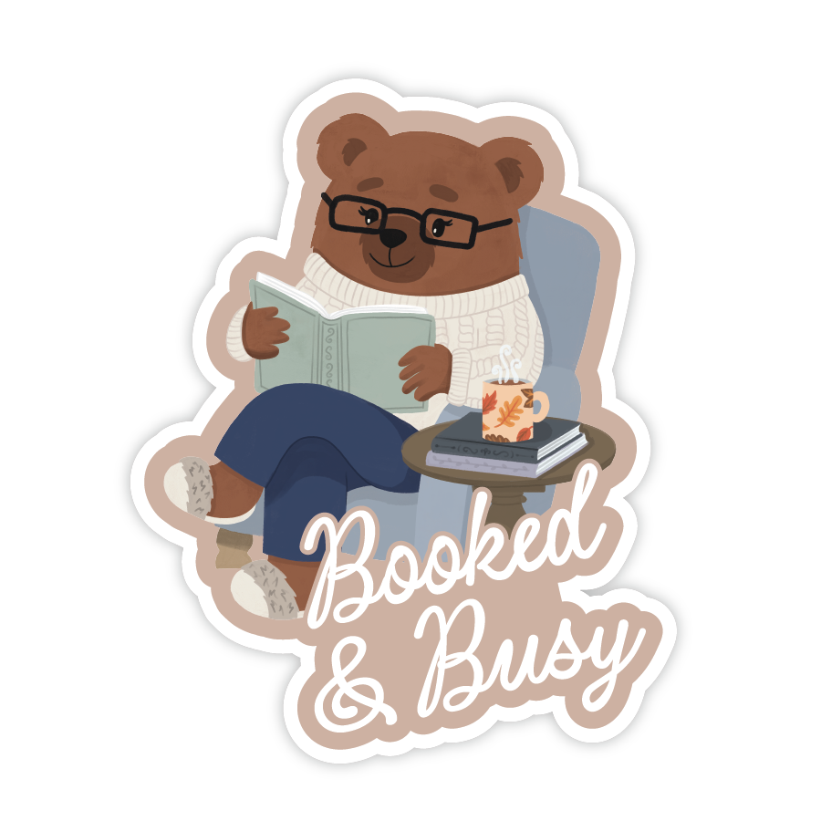 Booked And Busy Bear Reader Sticker