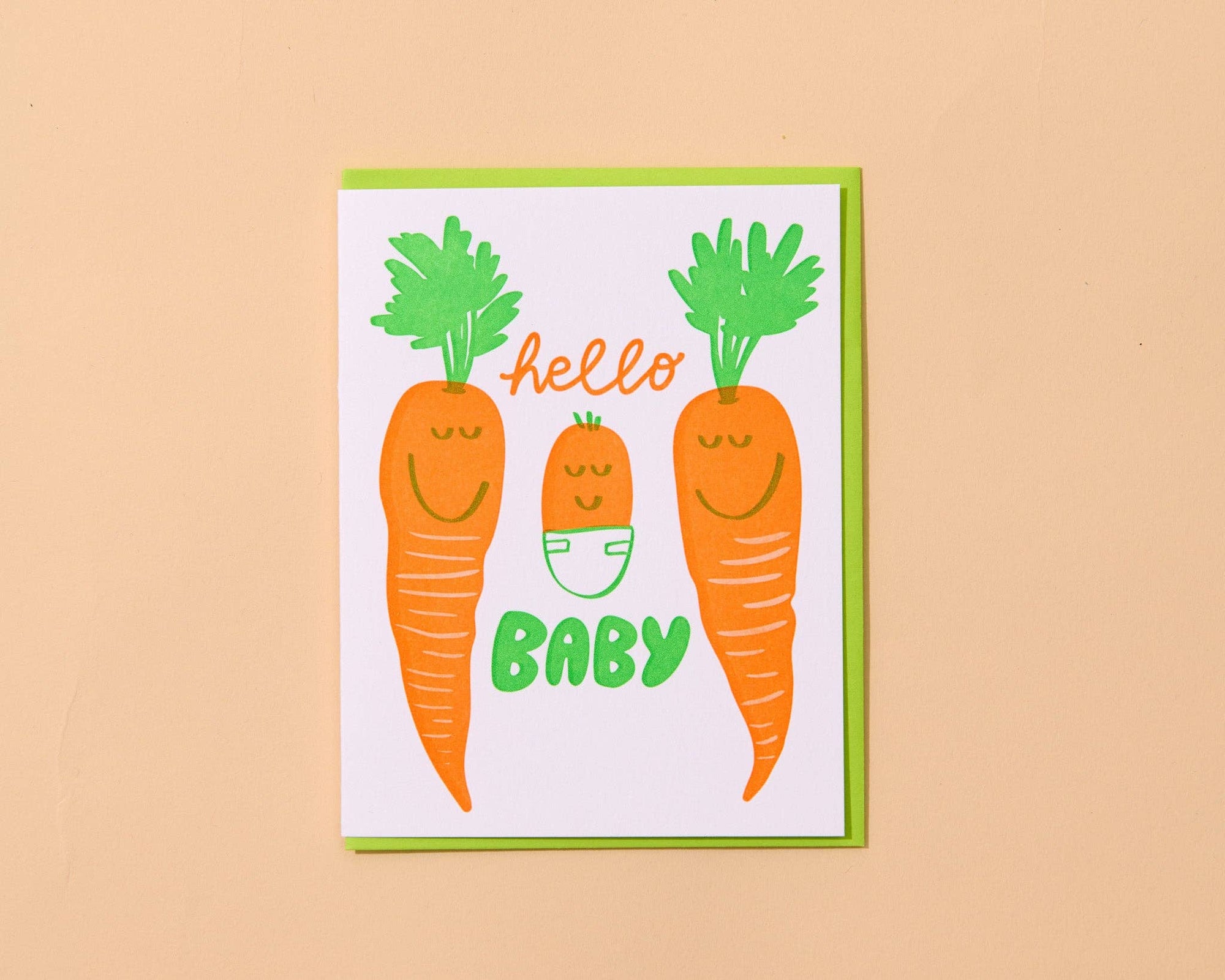 Cute Letterpress New Baby Greeting Card—Hello Baby Carrot