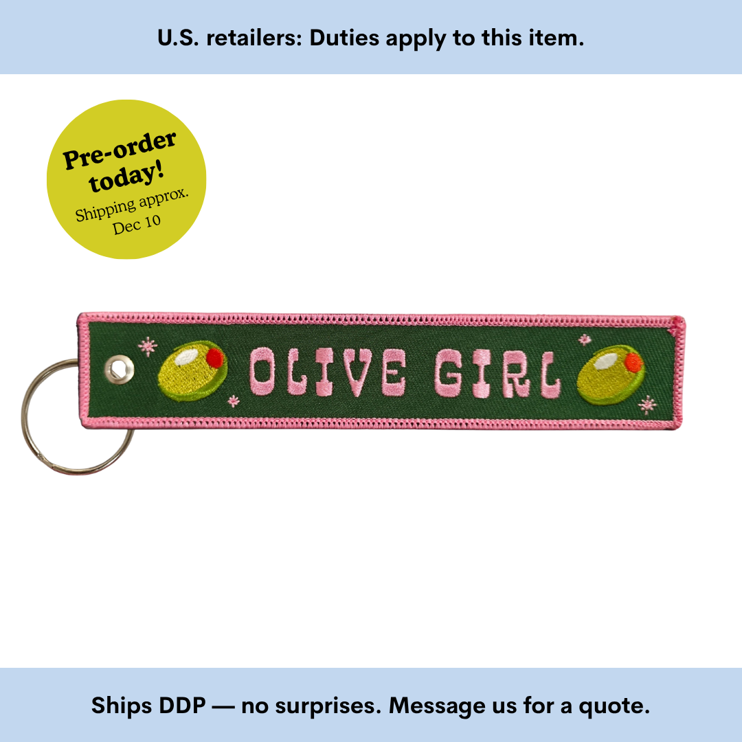 Olive Girl Embroidered Keychain