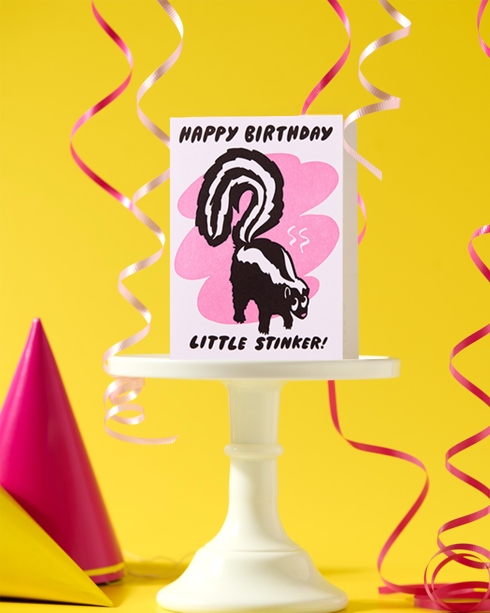 Letterpress Birthday Card—Little Stinker (Skunk, Kids, Cute)