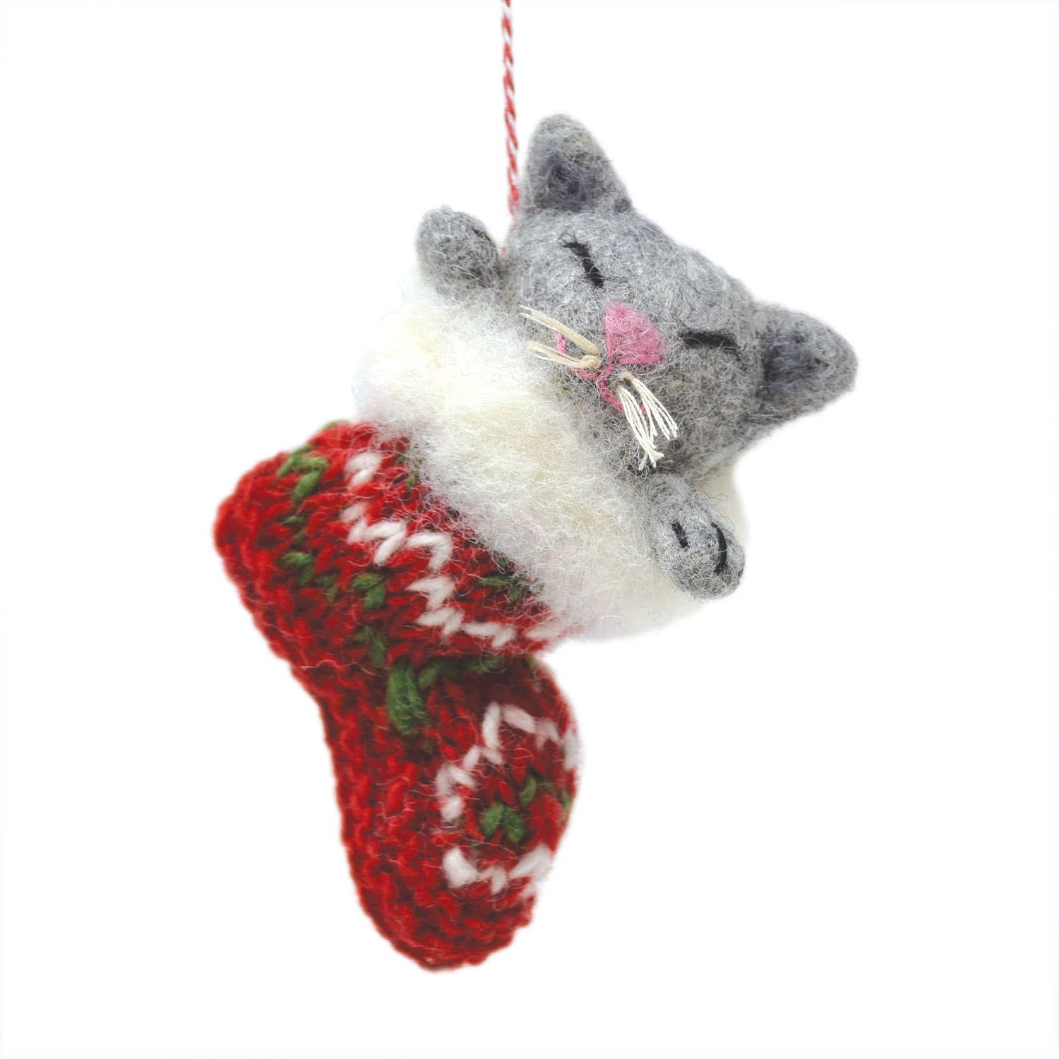 Felt Cat In Stocking Christmas Ornament