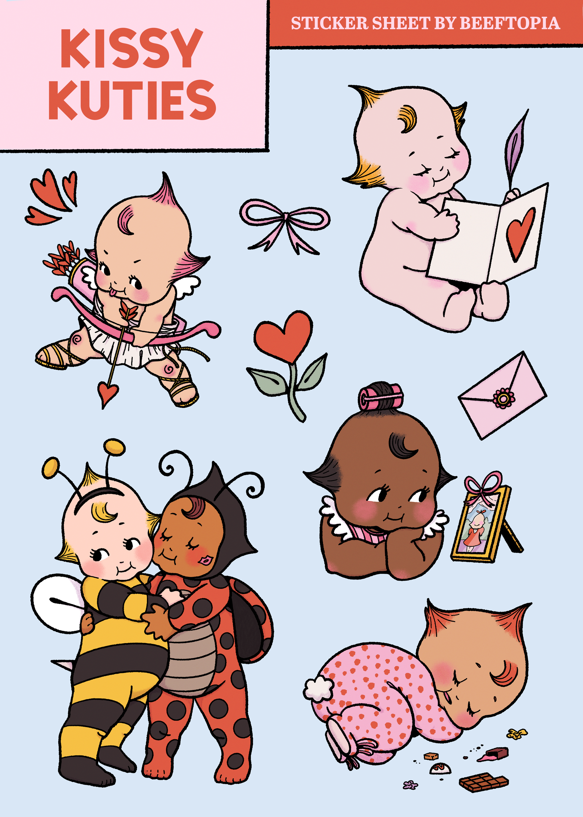 Kissy Kuties Waterproof Vinyl Sticker Sheet