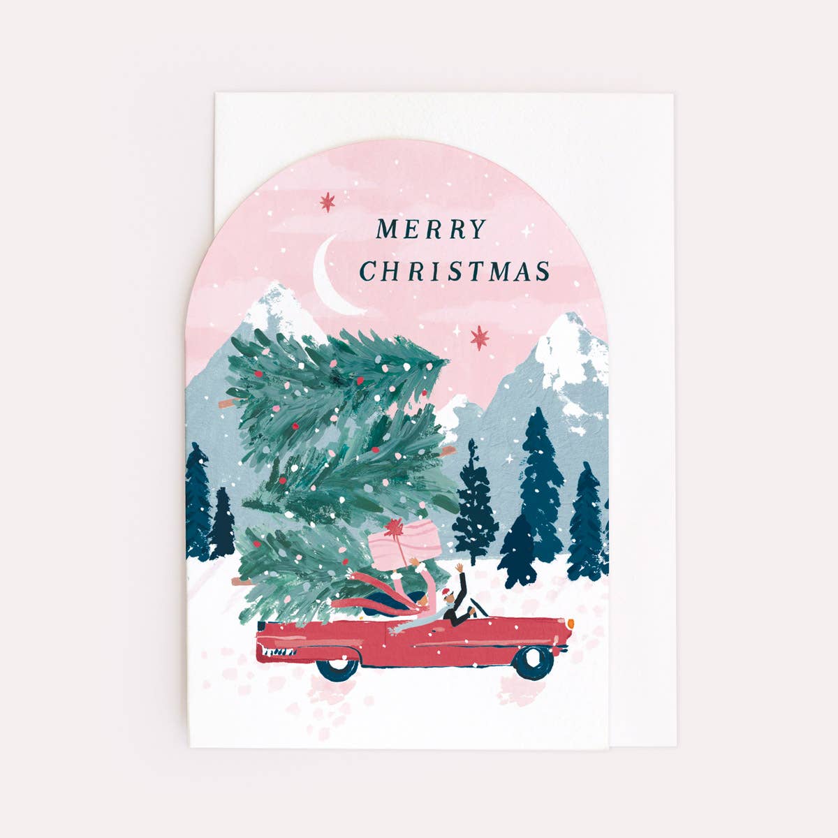 Merry Christmas red car Driving Home Christmas Cards | Holiday Card | Seasonal Cards