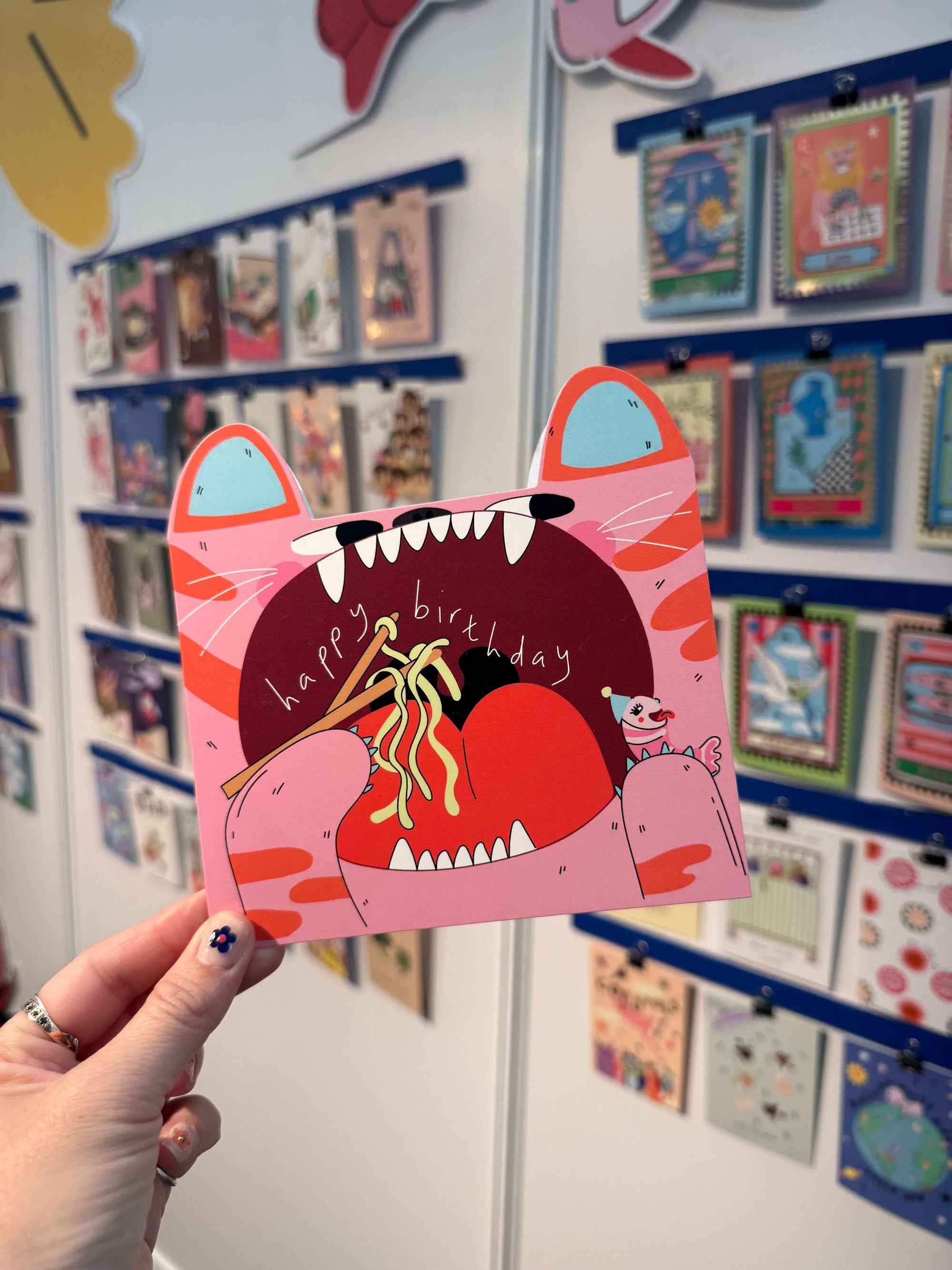 Tiger eats noodles- Die cut kids greeting card