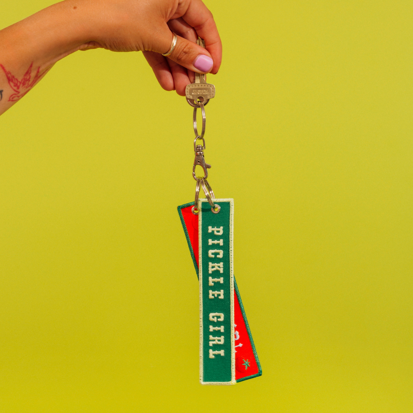 Pickle Girl Embroidered Keychain