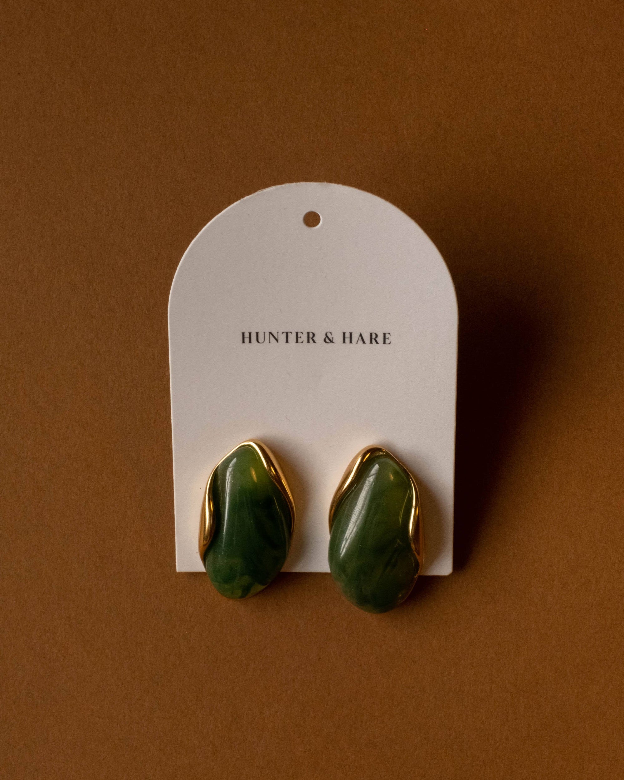 Omari Organic Resin Stone Stud Earrings - Jade Green